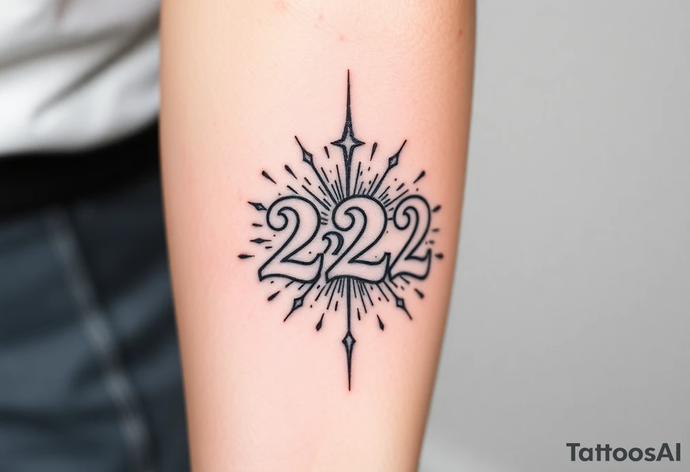 Number 222 surrounded by vibration and stardust tattoo idea