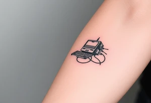 Tattoo for the top side of the forearm, black and gray, flash, hacker computer tech tattoo idea