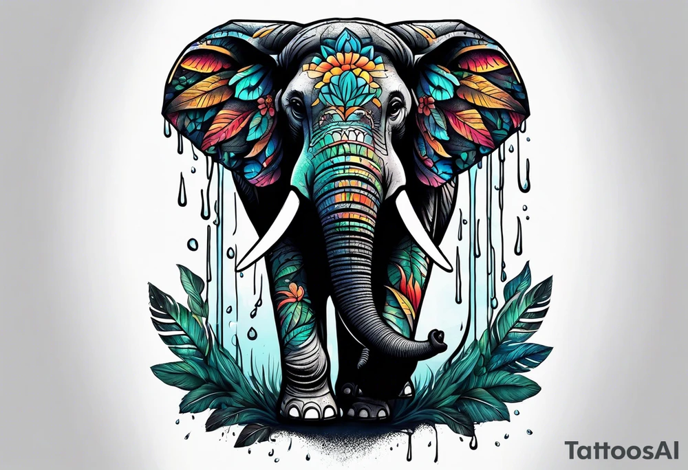 tattooed elephant in the rain forest tattoo idea