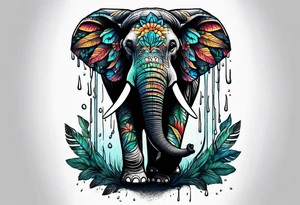 tattooed elephant in the rain forest tattoo idea
