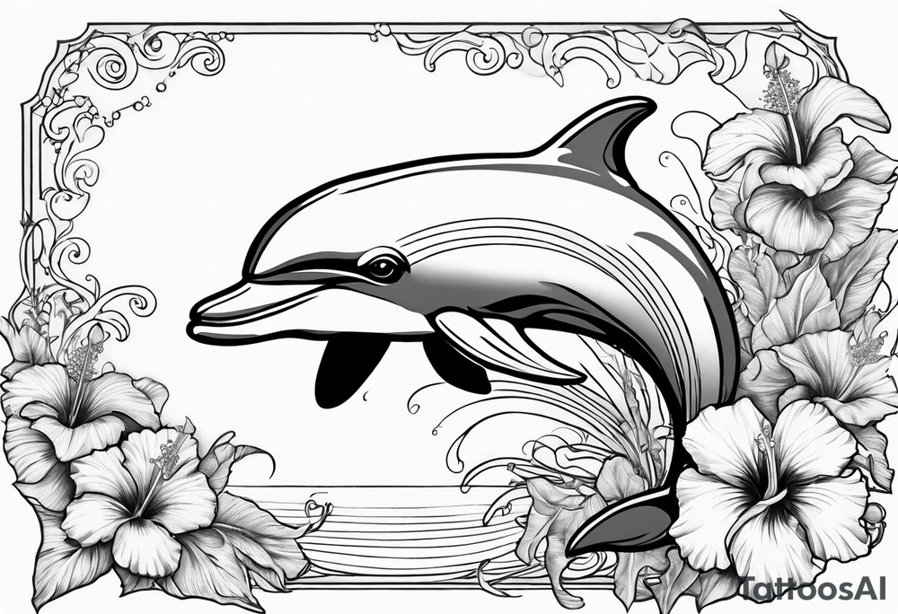 dolphin,sea, hibiscus, tattoo idea