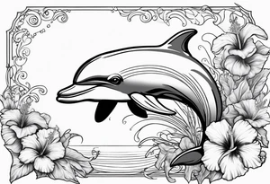 dolphin,sea, hibiscus, tattoo idea