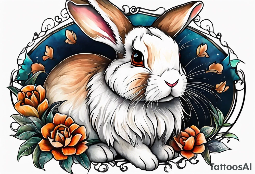 Auburn bunny rabbit with Kirsty R written underneath tattoo idea
