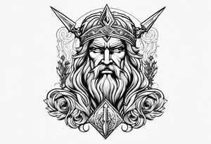 Zeus with bolt, posiden with trident and hades with his weapon in one design for arm tattoo idea
