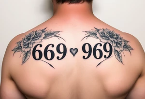 Meaningful tattoo for grandparents with numbers 6669 and 9696 hearts and flowers tattoo idea