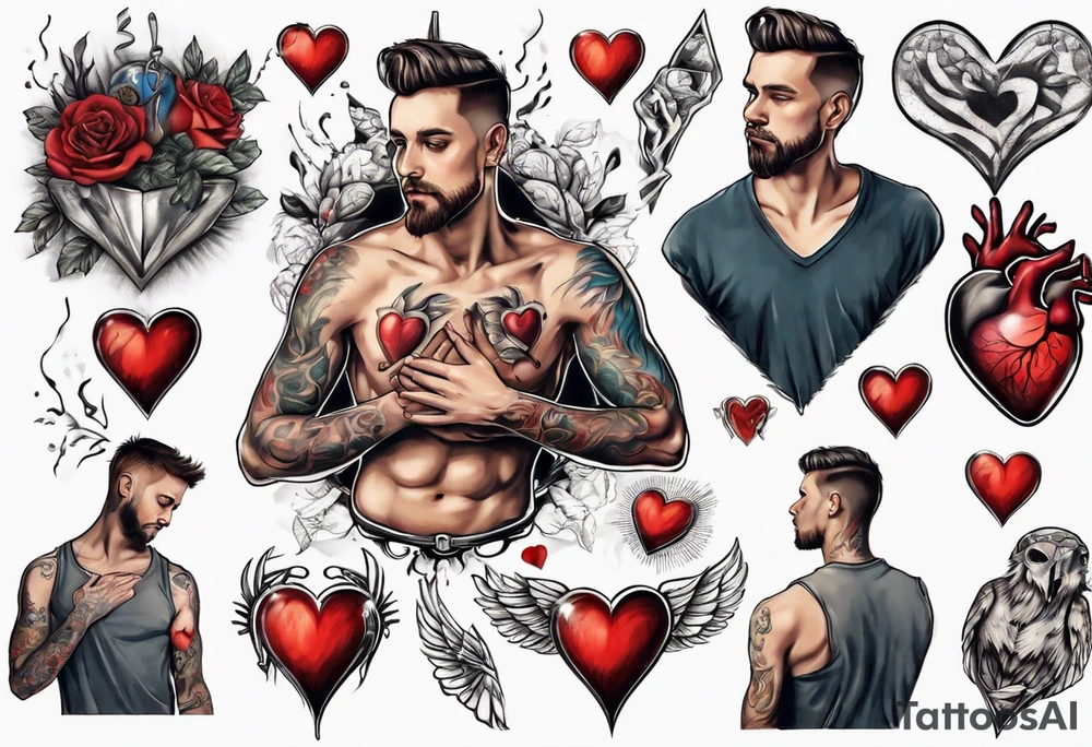 Man holding his heart tattoo idea