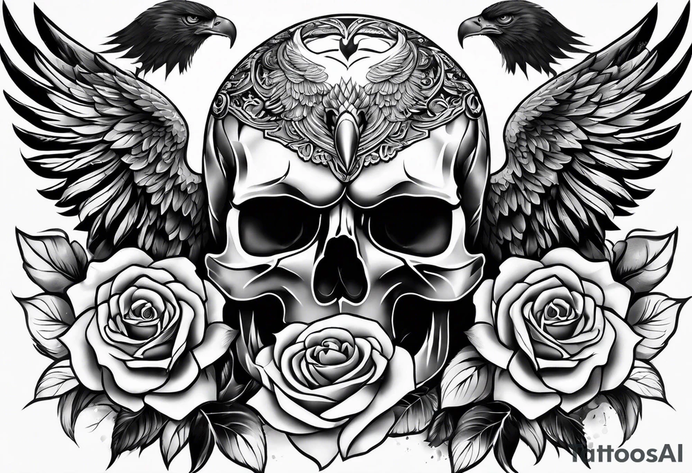 Eagle rose skull tattoo idea