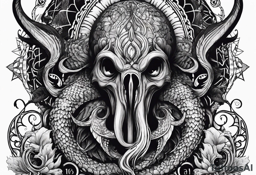 Vertical full sleeve. Lovecraftian creature, protecting a heart. tattoo idea