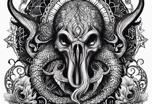 Vertical full sleeve. Lovecraftian creature, protecting a heart. tattoo idea