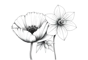 Large poppy flower next to a Narcissusflower tattoo idea