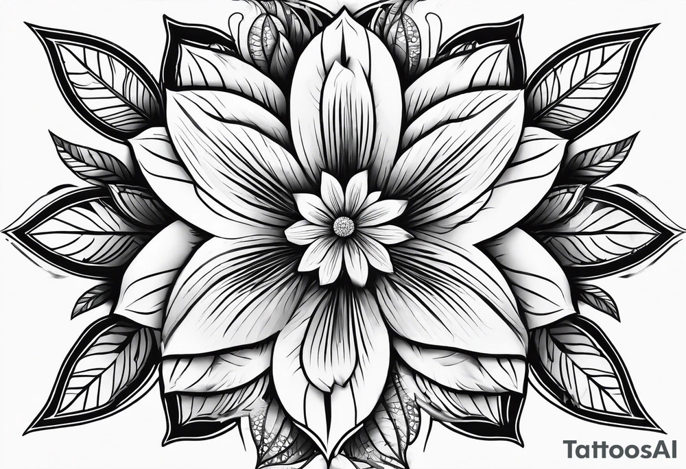 flower with geometric with leaves tattoo idea