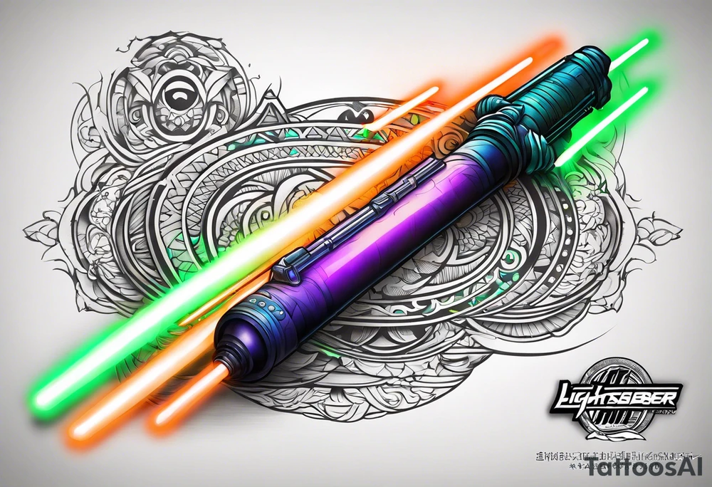 blue lightsaber, green lightsaber, orange lightsaber, purple lightsaber tattoo idea
