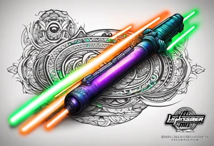 blue lightsaber, green lightsaber, orange lightsaber, purple lightsaber tattoo idea