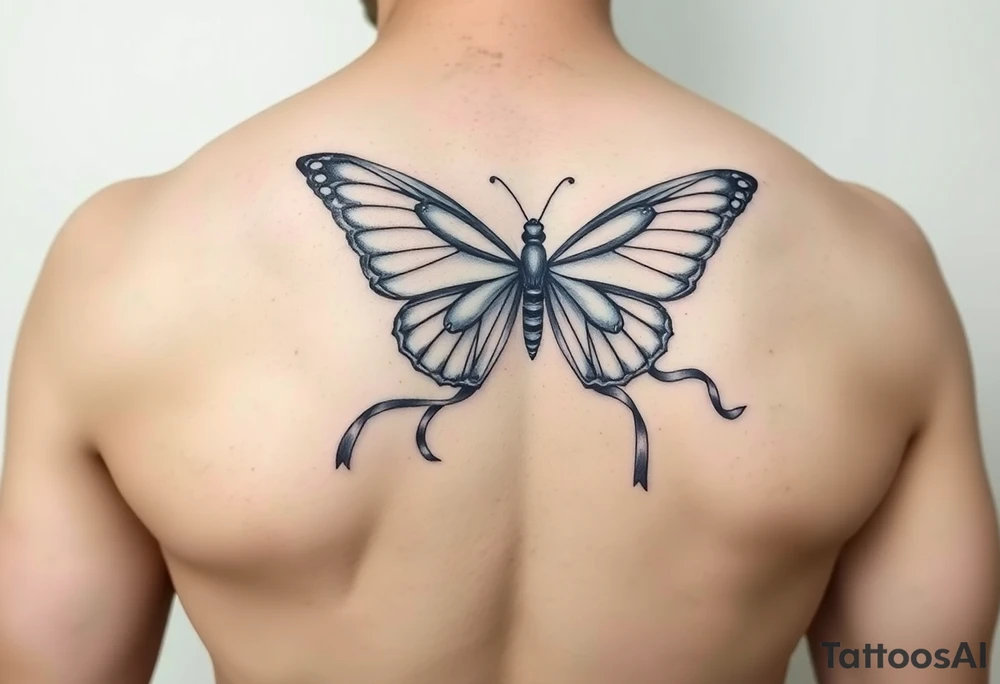 ethereal butterfly with flowing silk HIV-positive symbol ribbons in moonlight tattoo idea