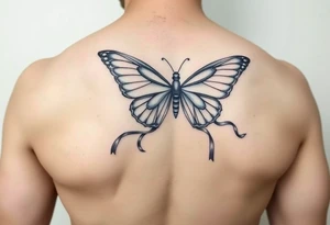 ethereal butterfly with flowing silk HIV-positive symbol ribbons in moonlight tattoo idea