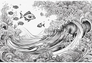 Underwater Sea creatures feminine cascading upwards tattoo idea