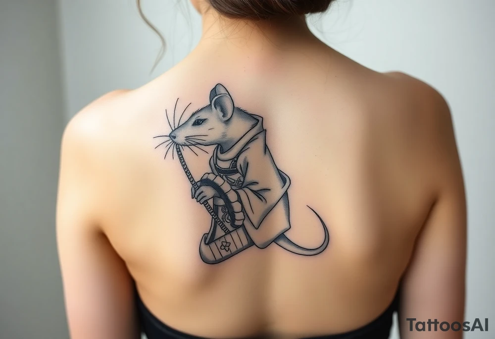 Japanese style tattoo with rat dressed as a Japanese warrior tattoo idea