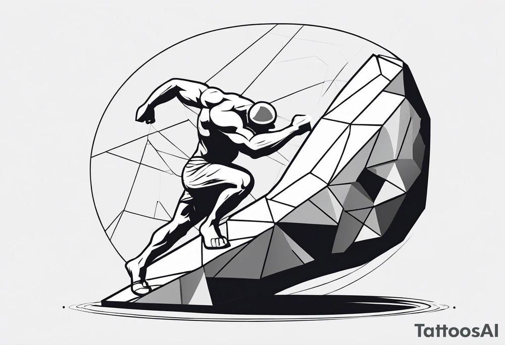 Sisyphus struggling pushing the rock up using geometric shapes tattoo idea Sisyphus struggling pushing the rock up using geometric shapes tattoo idea