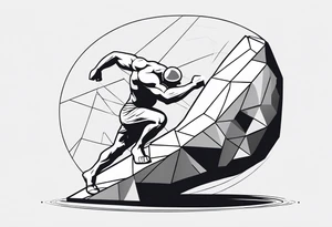 Sisyphus struggling pushing the rock up using geometric shapes tattoo idea