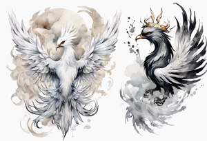 a white phoenix with an iron crown tattoo idea