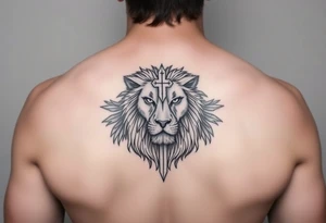 majestic lion and a cross tattoo idea