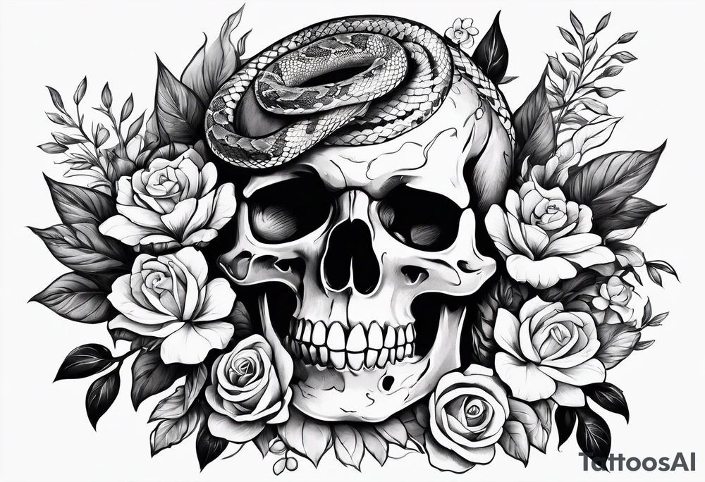 Floral arrangement with a snake and skull tattoo idea