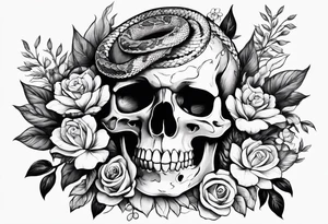 Floral arrangement with a snake and skull tattoo idea