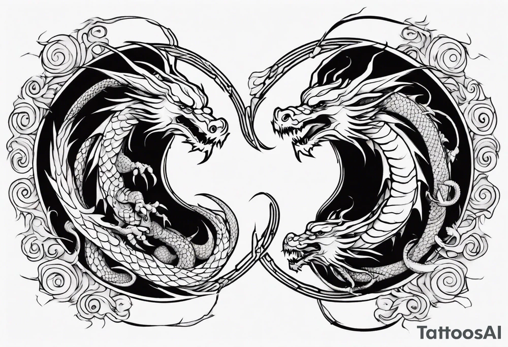 two dragons swirling to make a yin yang tattoo idea