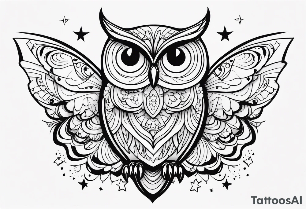 Owl
 butterfly stars tattoo idea