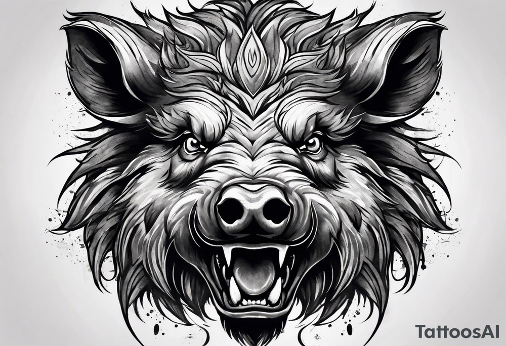 angry boar front tattoo idea