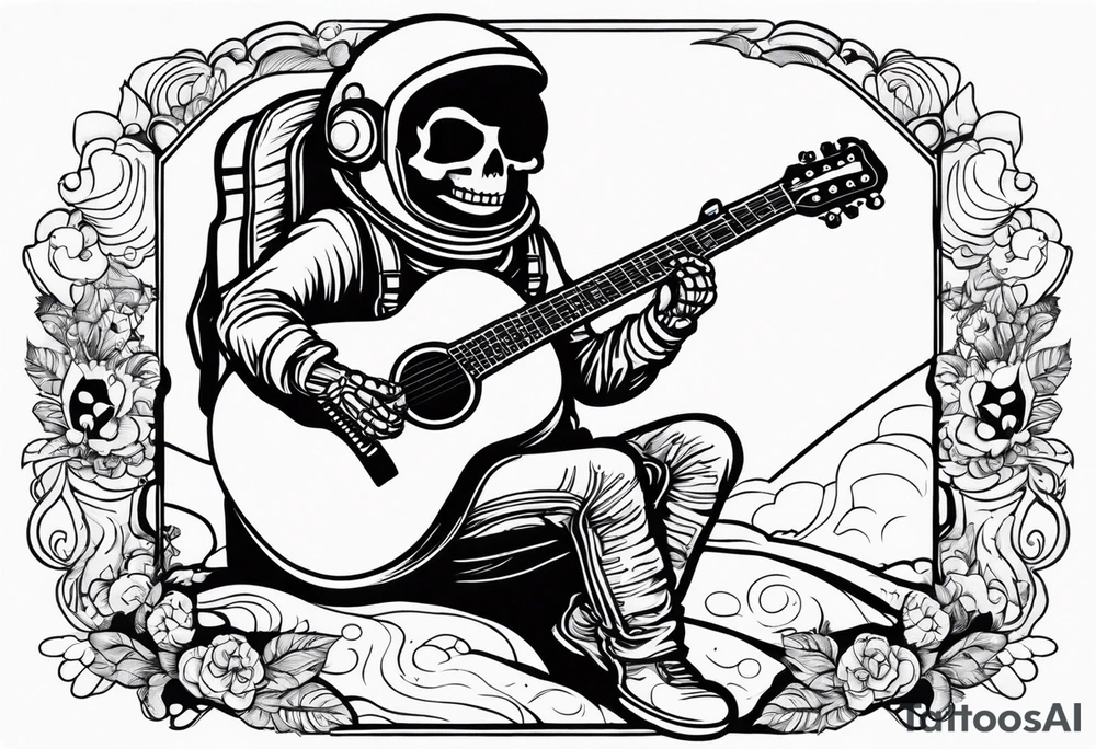 Skeleton astronaut playing acoustic guitar tattoo idea