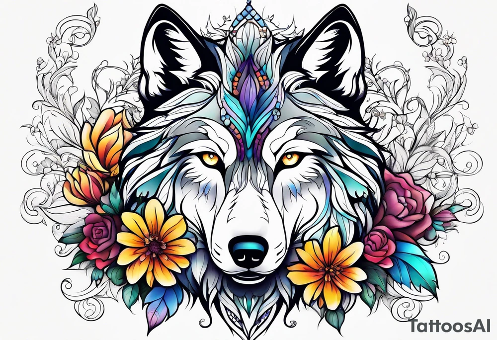 Wolf céleste, flower tattoo idea