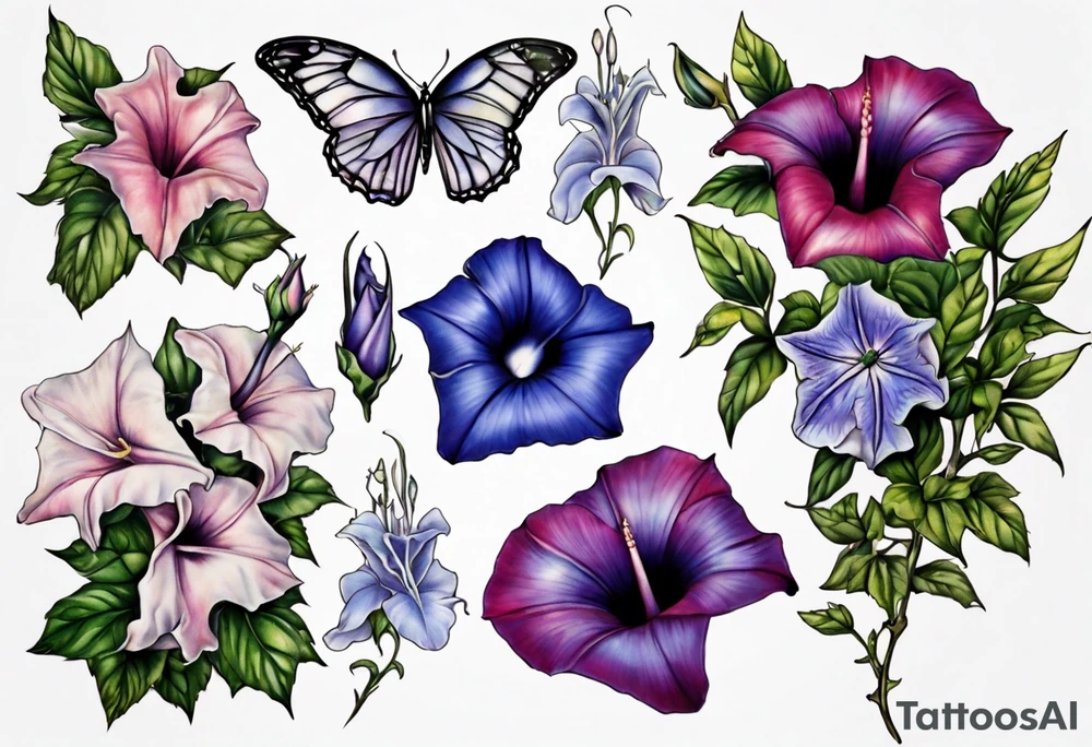 Morning glory and larkspur tattoo idea
