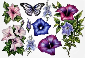 Morning glory and larkspur tattoo idea