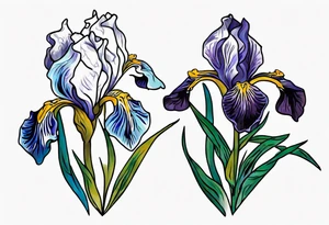 Create a small, colorful geometric Vincent van Gogh Irises tattoo. Pay attention to the graceful flow of the vines and the placement of the irises to achieve a refined and elegant look. tattoo idea