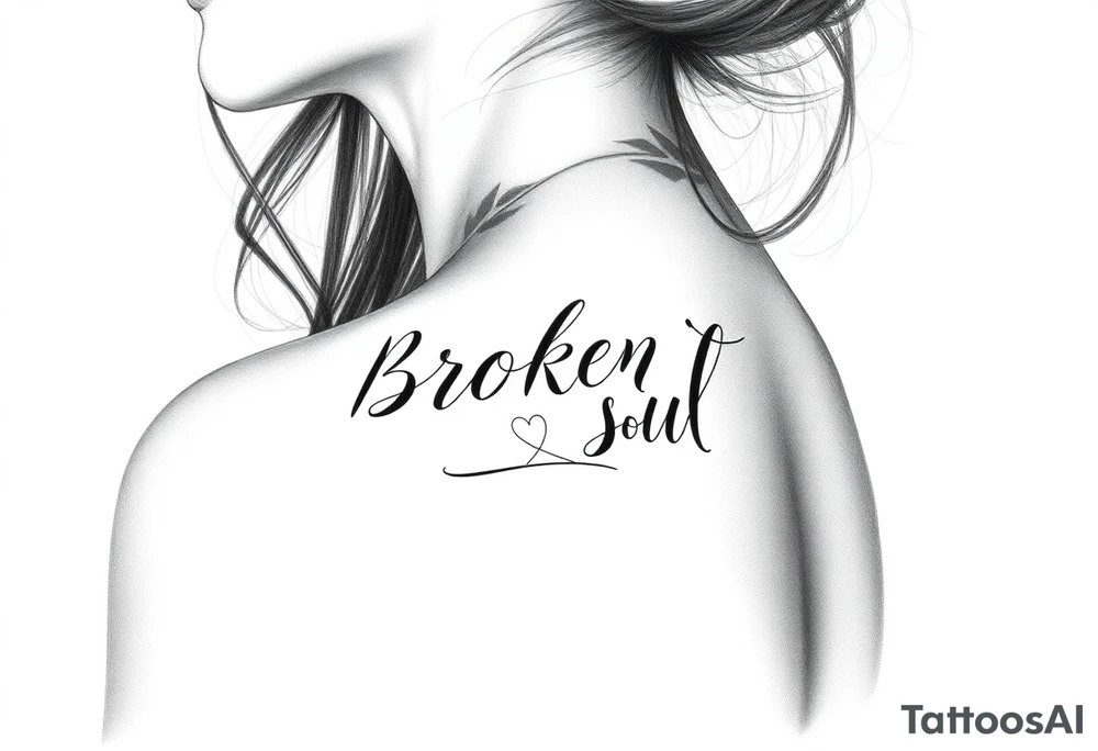 Broken Soul in calligraphy handwriting writing on the side of breast for a woman tattoo idea