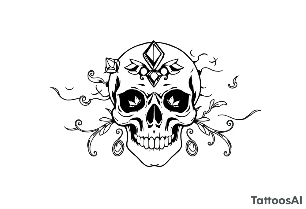 Skull with  jewels underneath 
 stormy skies tattoo idea