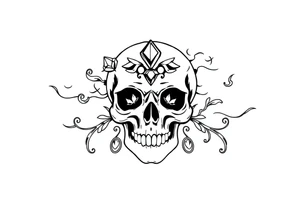 Skull with  jewels underneath 
 stormy skies tattoo idea