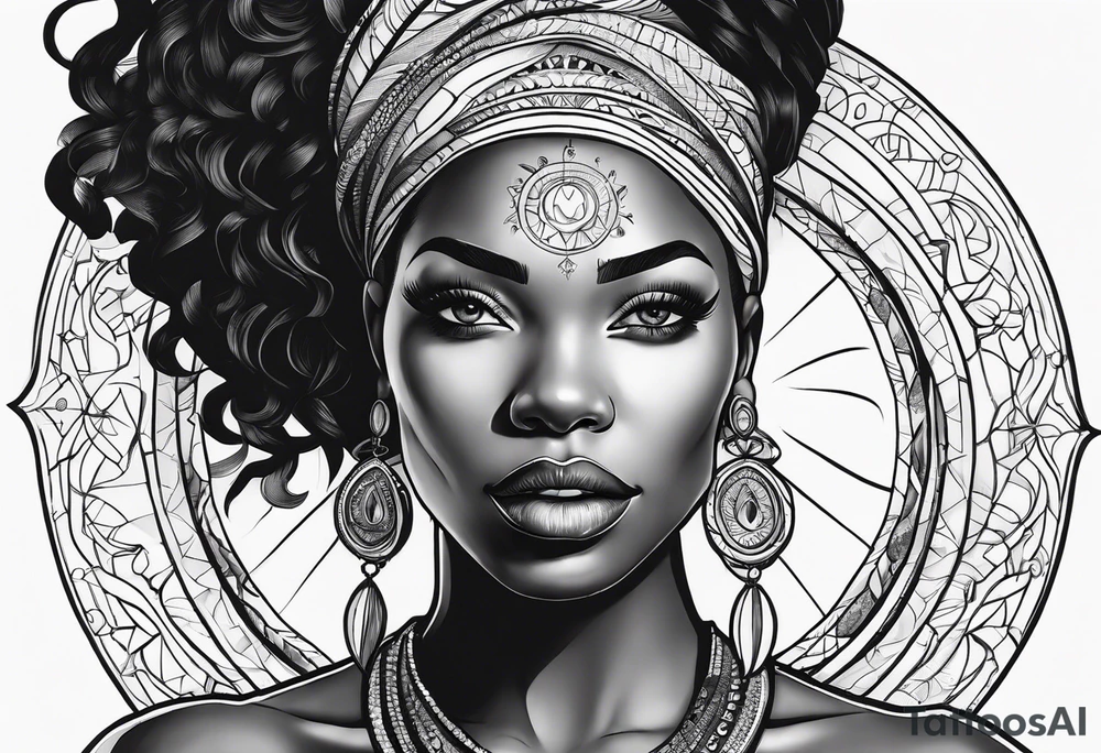 Powerful, black women, astrology, spiritual, abstract tattoo idea