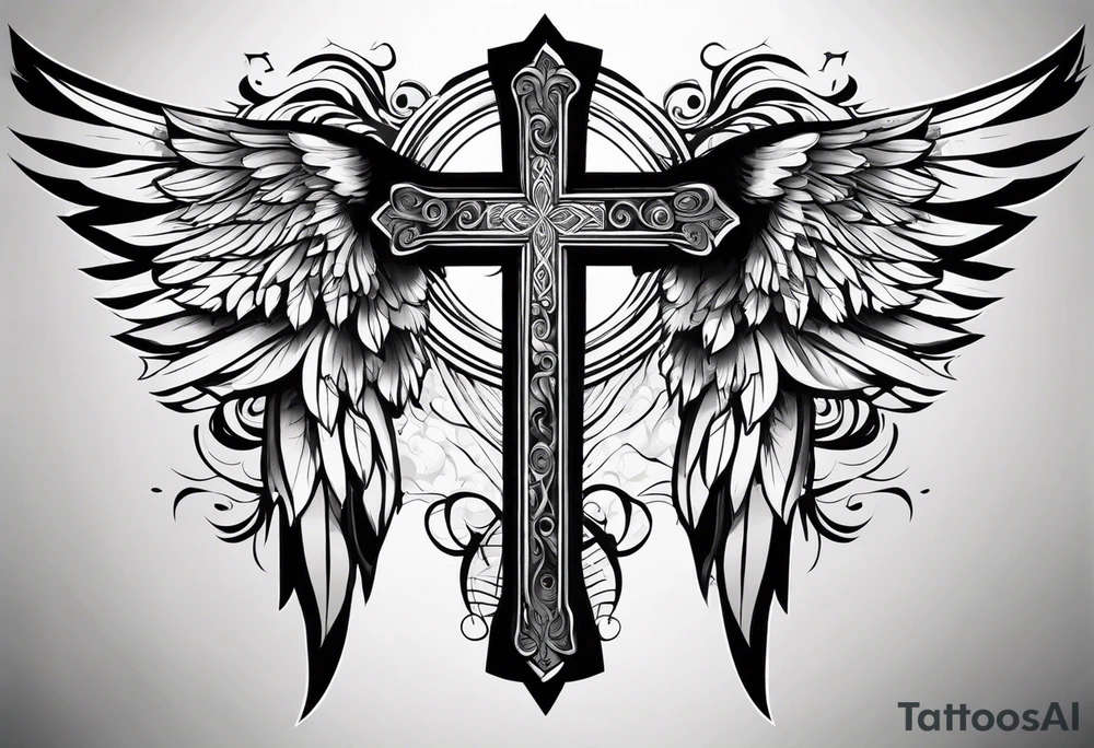 Cross in the middle of wings tattoo idea