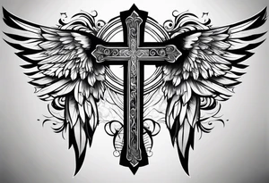 Cross in the middle of wings tattoo idea