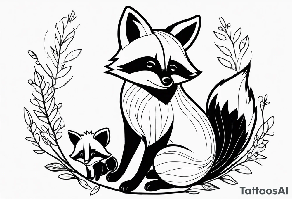 Raccoon and fox stuffed animals playing together tattoo idea