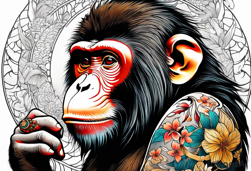 traditional japanese art monkey with full body tattoo idea