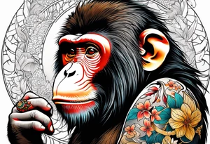 traditional japanese art monkey with full body tattoo idea