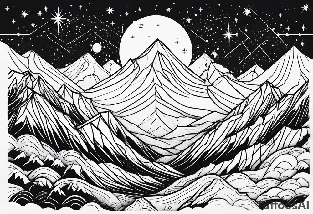 Simple constellation lines over mountain range tattoo idea