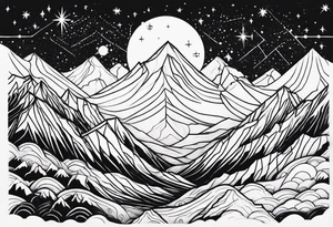 Simple constellation lines over mountain range tattoo idea