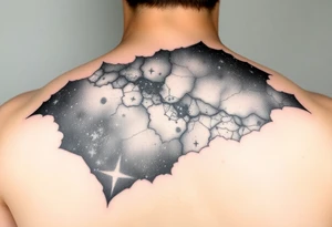 full milky way that covers the upper middle back and is geometric or negative space tattoo idea