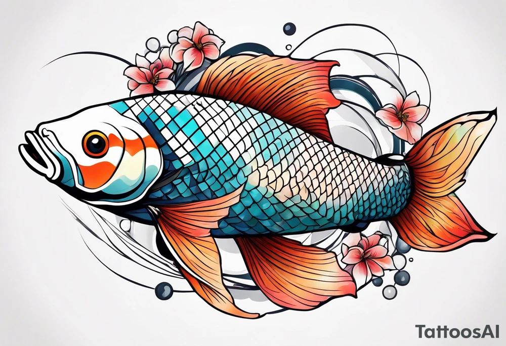 Geometric koi sleeve tattoo idea