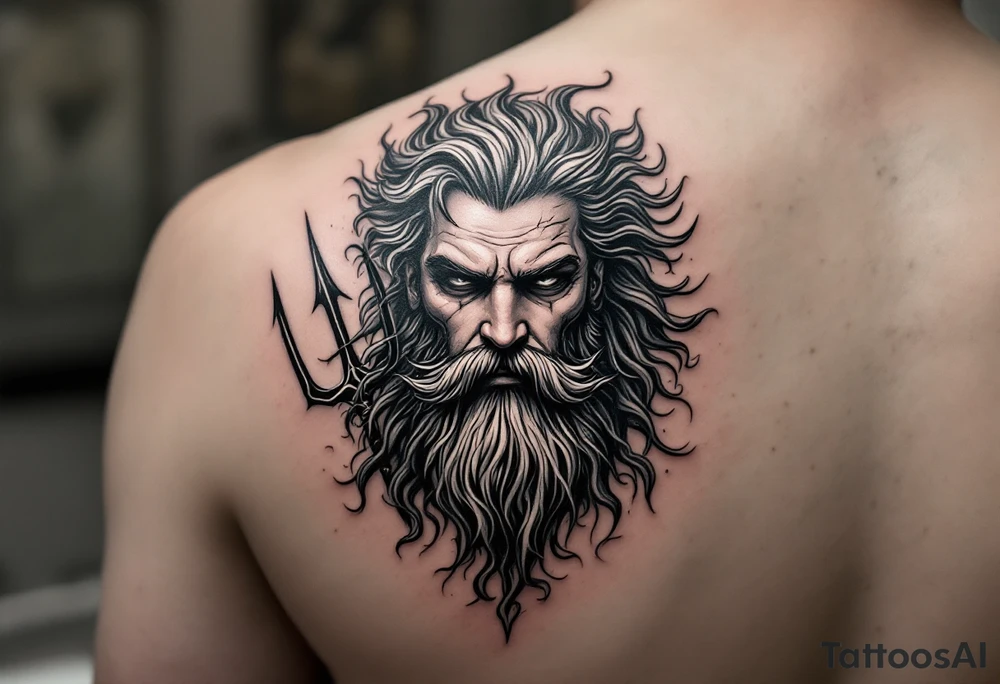 Neptune god of the sea with trident tattoo idea