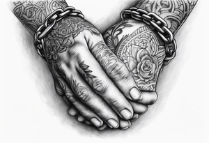 praying hands with chain tattoo idea
